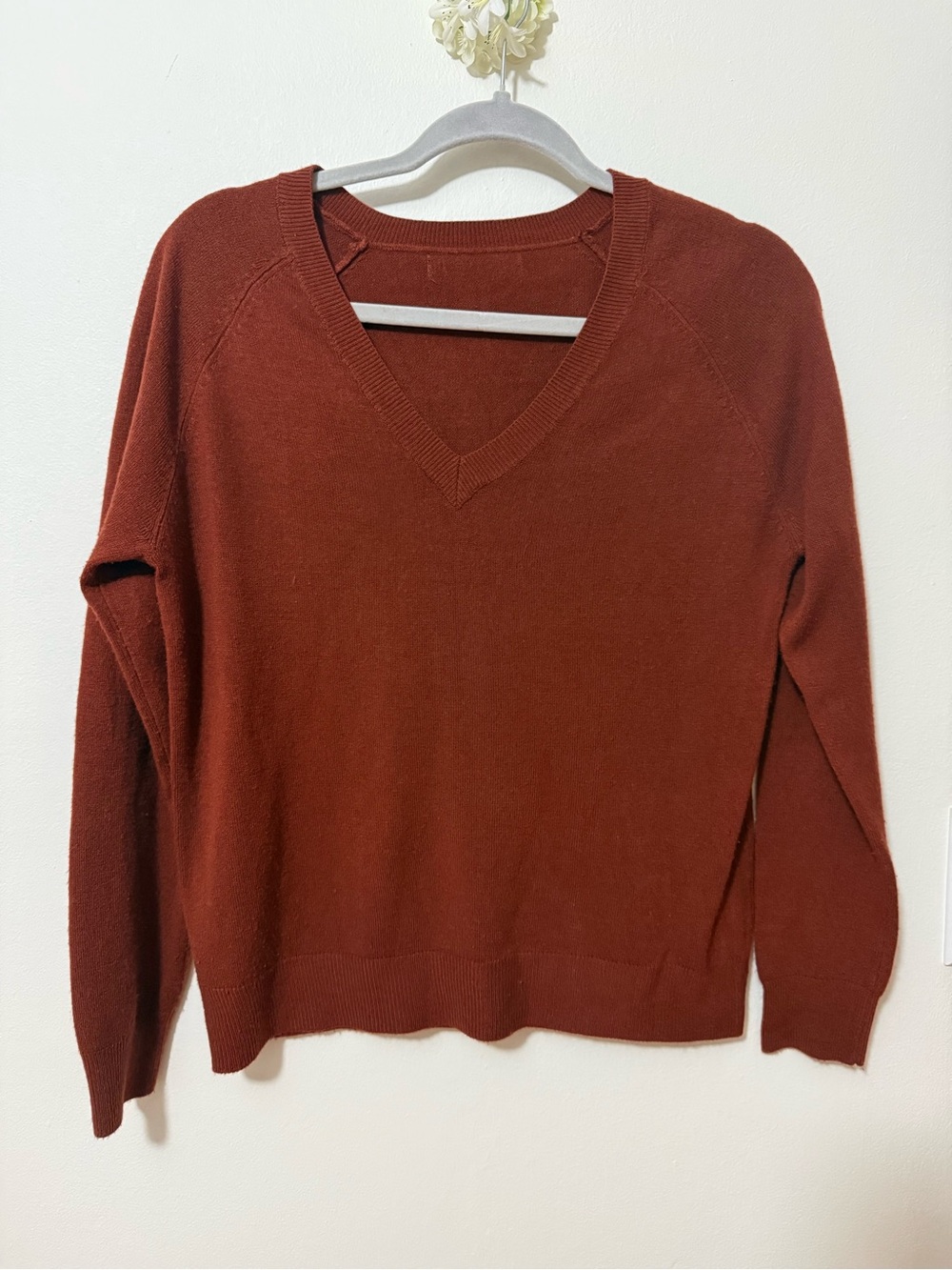 Classic V-Neck Lightweight Sweater in Rust